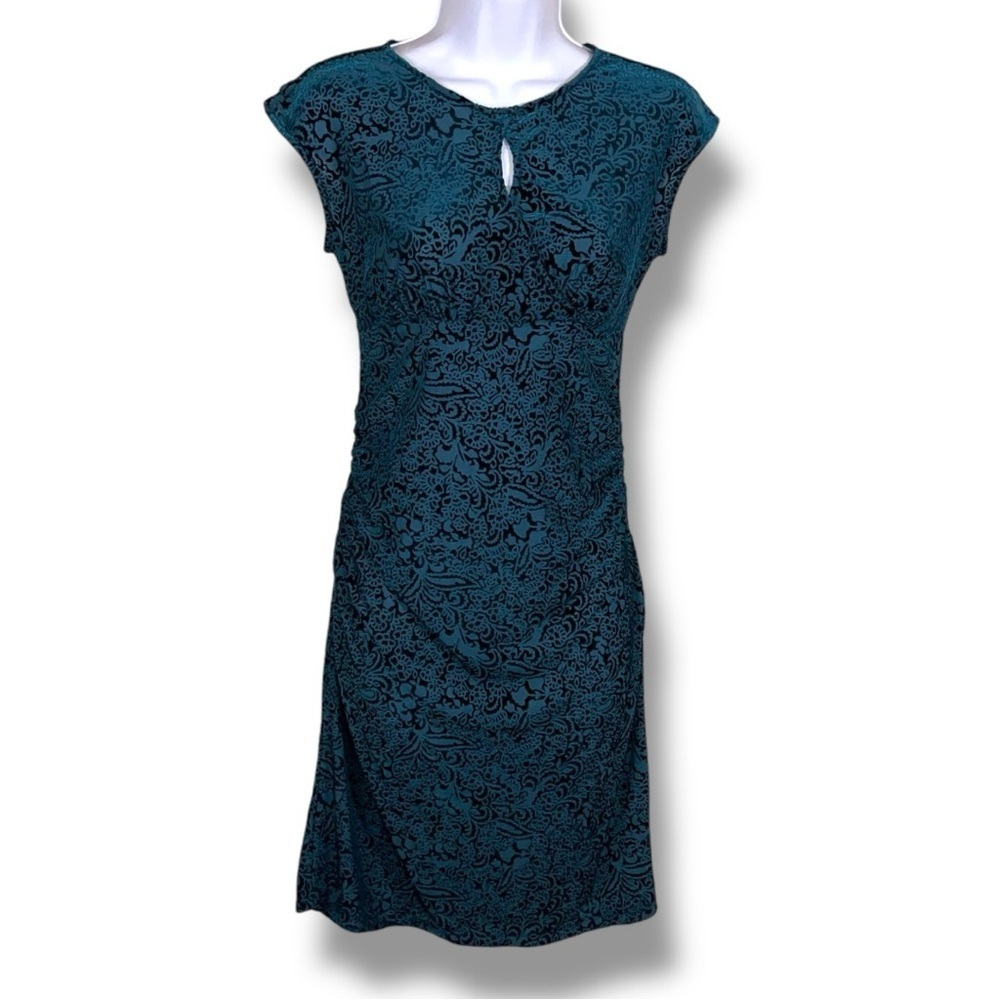 Small Apt 9 Green Ruched Dress Stretch Event Party Retro Goth Pinup Jacquard